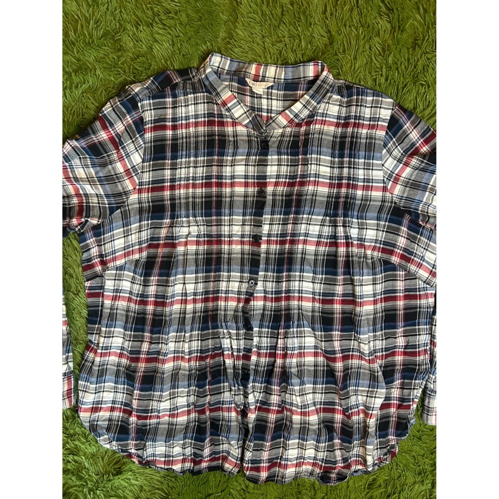 Cato Button Down Women 18/20W Multicolor Plaid Long Sleeve Pleated Casual Top